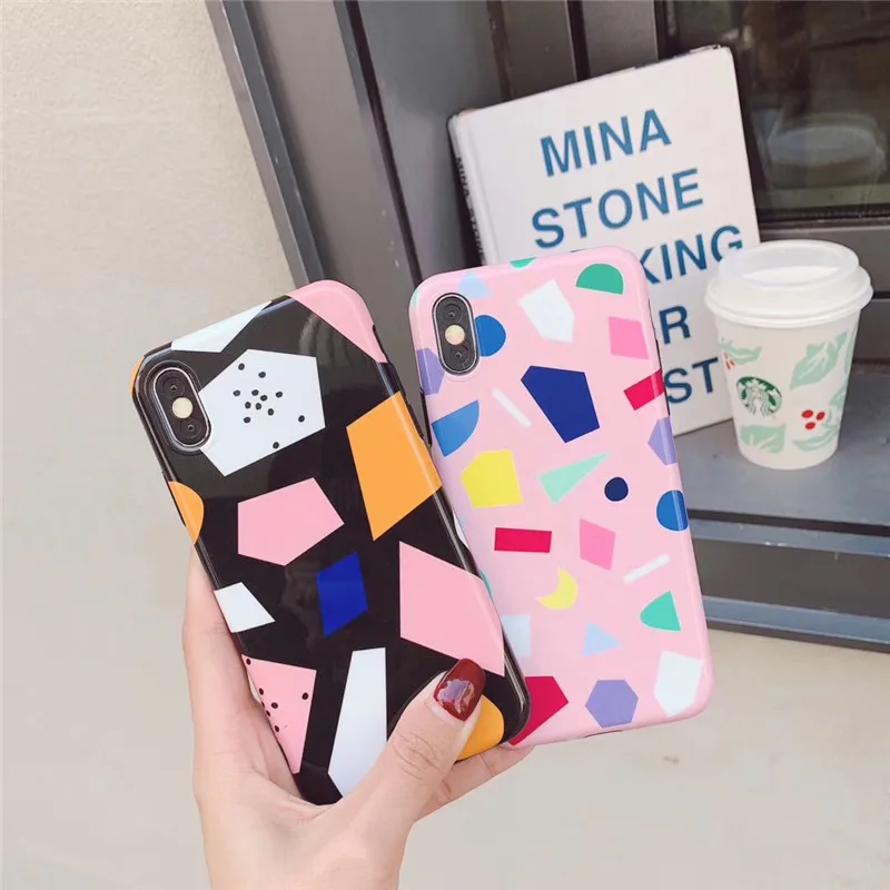 

Colored Geometric Patterns Phone Case For iPhone X XR XS MAX Soft TPU Back Cover For iphone 6 6S 7 8 Plus Coque Fundas