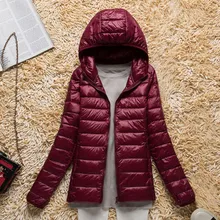 Новинка, Осень-зима, женский ультра легкий пуховик, теплый, с капюшоном, белый утиный пух, светильник, вес, парки, женское тонкое короткое пальто SF432