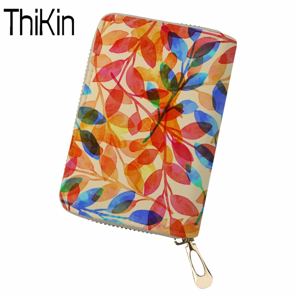 THIKIN Women Business Card Holder Ladies Card Wallet Leaves Teenager
