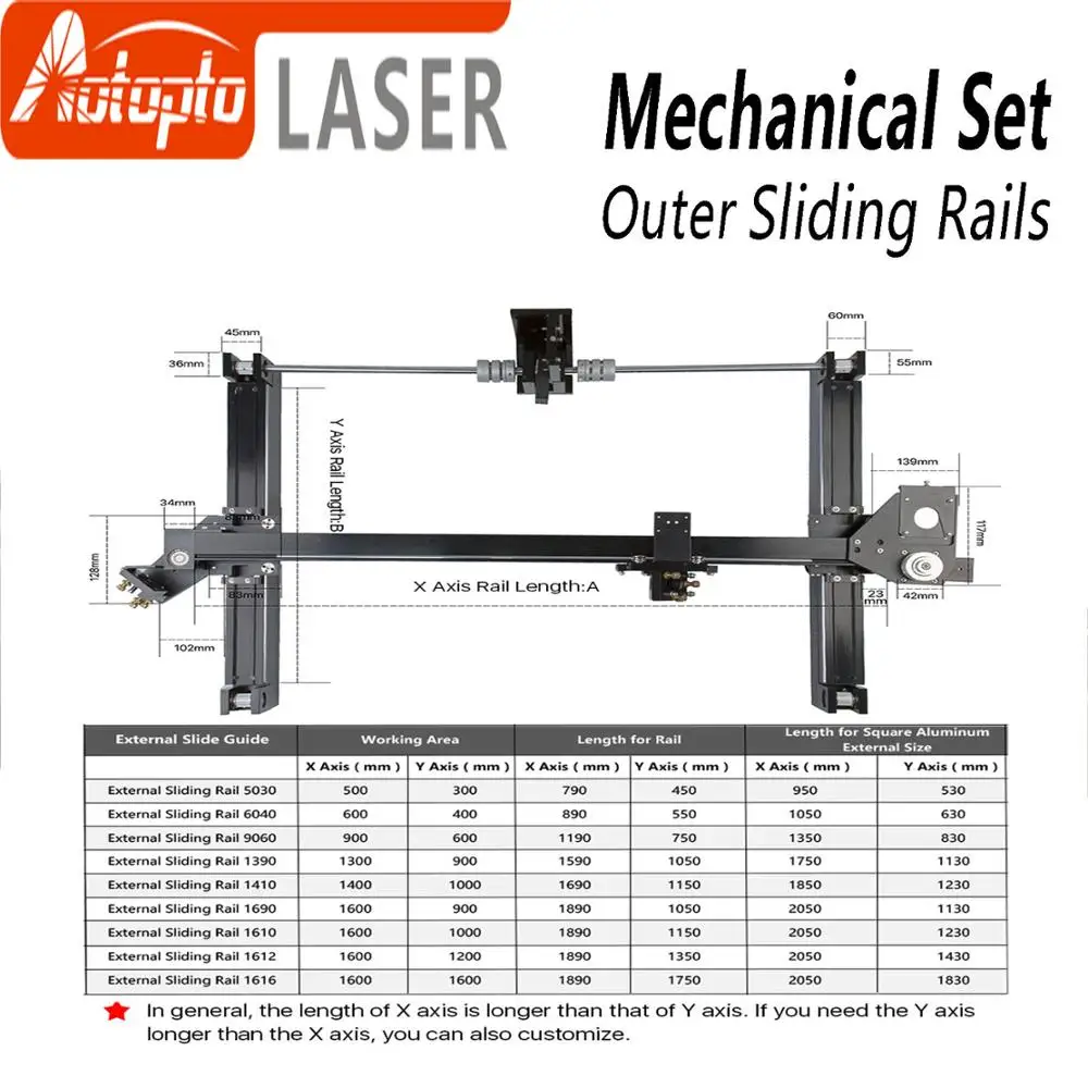Набор механических деталей 900*600 мм внешние раздвижные рельсы комплекты запасных частей для DIY 9060 CO2 лазерная гравировка резка машина лазер