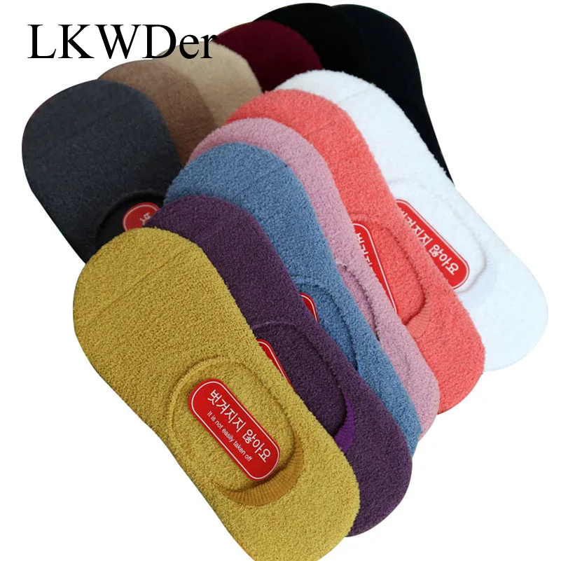

LKWDer 6pairs Multi-color Coral Velvet Invisible Women Socks Warmth Autumn Winter Invisible Socks Women Anti-slip Silicone Meias