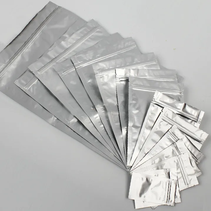 

100pcs/lot- 12 sizes options Aluminum Foil Flat Bottom Bag Zip Lock Seal Bags for Food Sample Tea Candy Party Gift Packaging