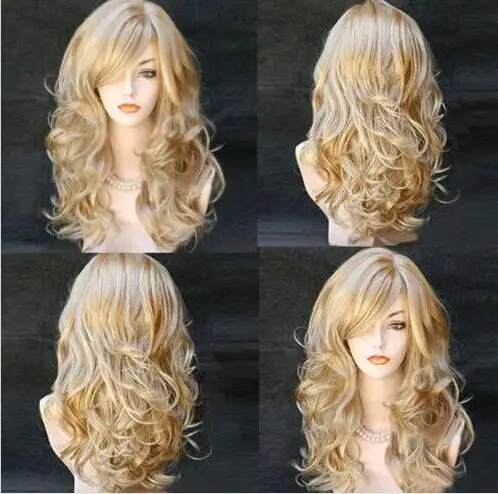 

LY&CS Cheap sale dancing party cosplays>>>Sexy Women Long Wavy Synthetic Heat Resistant Cosplay Hair Full Wig Mix Blonde