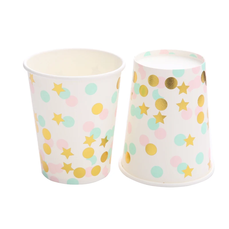Разноцветные Звездные одноразовые стаканчики, бумажные стаканчики и тарелки, принадлежности для вечеринки в честь Дня Рождения, соломенная салфетка, одноразовая посуда - Цвет: colorful star cup