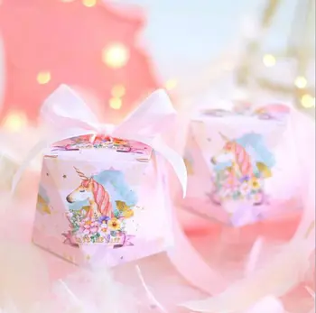 

100 X Creative Pink Unicorn Diamond Shape Wedding Favors Candy Boxes Bomboniera Chocolate Box Party Supplies Gift Box