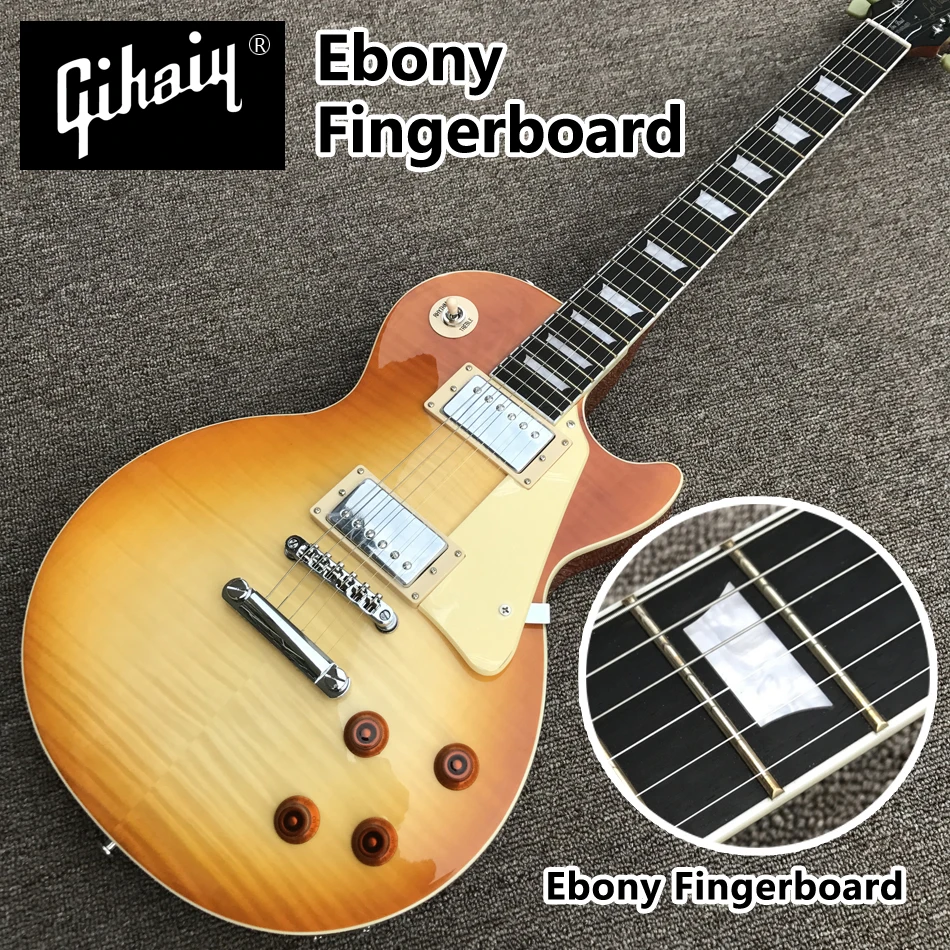 

High quality hand-made electric guitar, honey burst maple top electric guitar with ebony Fingerboard, free shipping