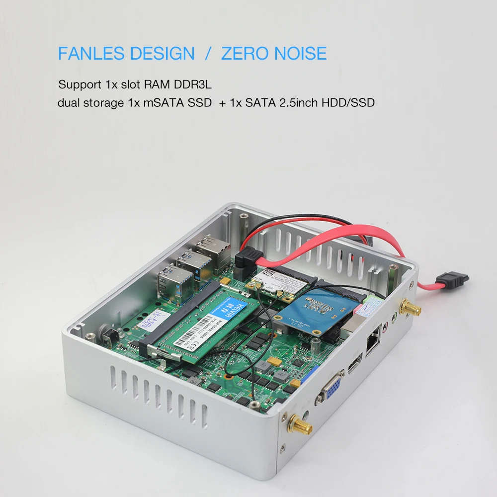Мини ПК без вентилятора Intel Core i7 5500U i5 5200U i3 5005U Windows 10 HTPC компьютер 4K неттоп HDMI VGA 6 * USB