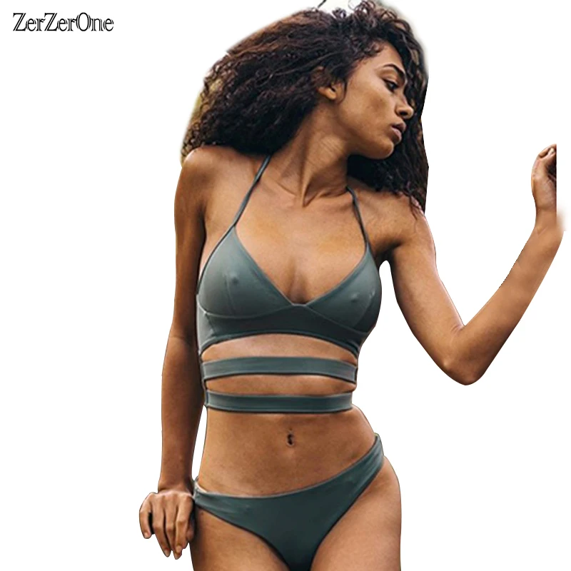 

Sexy Bikini 2018 New Swimwear Solid Bandage Halter Swimsuit Women Bathing Suit Brazilian Bikinis Set Beach Wear Siwmming Biquini