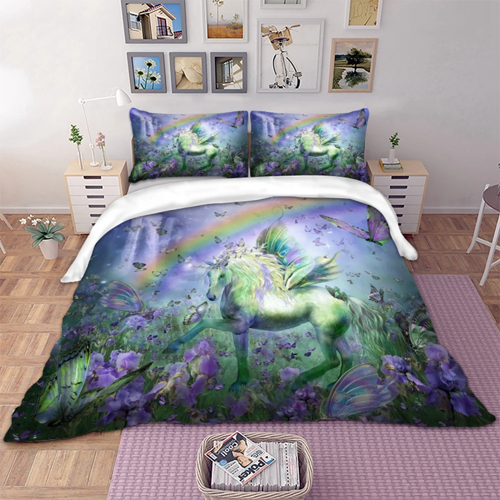 

3D unicorn flower Bedding Set Duvet Cover With Pillowcases Twin Full Queen King Size Bedclothes 3pcs home textile