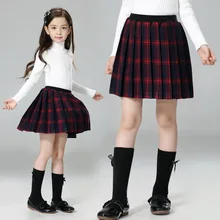 2016 Automne Hiver Enfants Vêtements Enfants Rouge de Plaid Jupes Grande Fille Angleterre Style Uniforme Scolaire Taille Haute Plissée Jupe