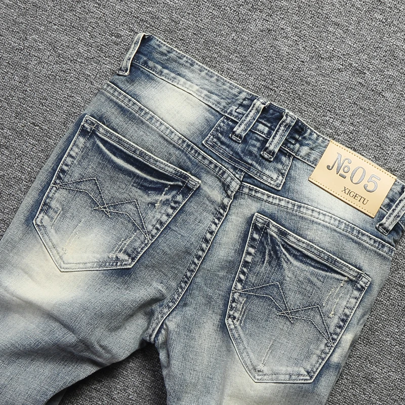 Fashion Classical Men s Jeans Blue Color Slim Fit Patch Design Ripped Jeans For Men Vintage 4