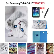 SM-T585 чехол для планшета для samsung Galaxy Tab A A6 10," SM-T580 T580 T585 T585N, умный чехол, чехол с мультяшным котом+ пленка+ ручка