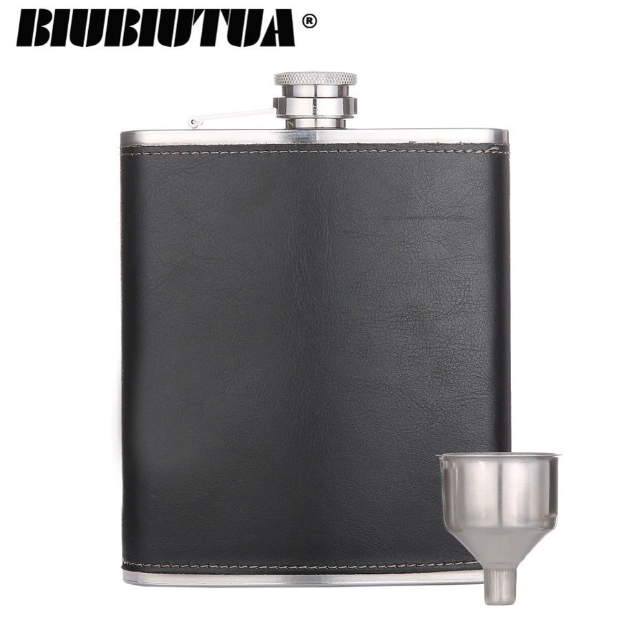 

BIUBIUTUA 18oz Leather Stainless Steel Hip Flask Black Leather Outdoor Sports Portable Mini Whiskey Flask For Alcohol Good Gift