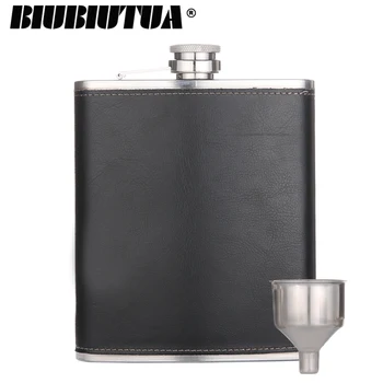 

BIUBIUTUA 18oz Leather Stainless Steel Hip Flask Black Leather Outdoor Sports Portable Mini Whiskey Flask For Alcohol Good Gift