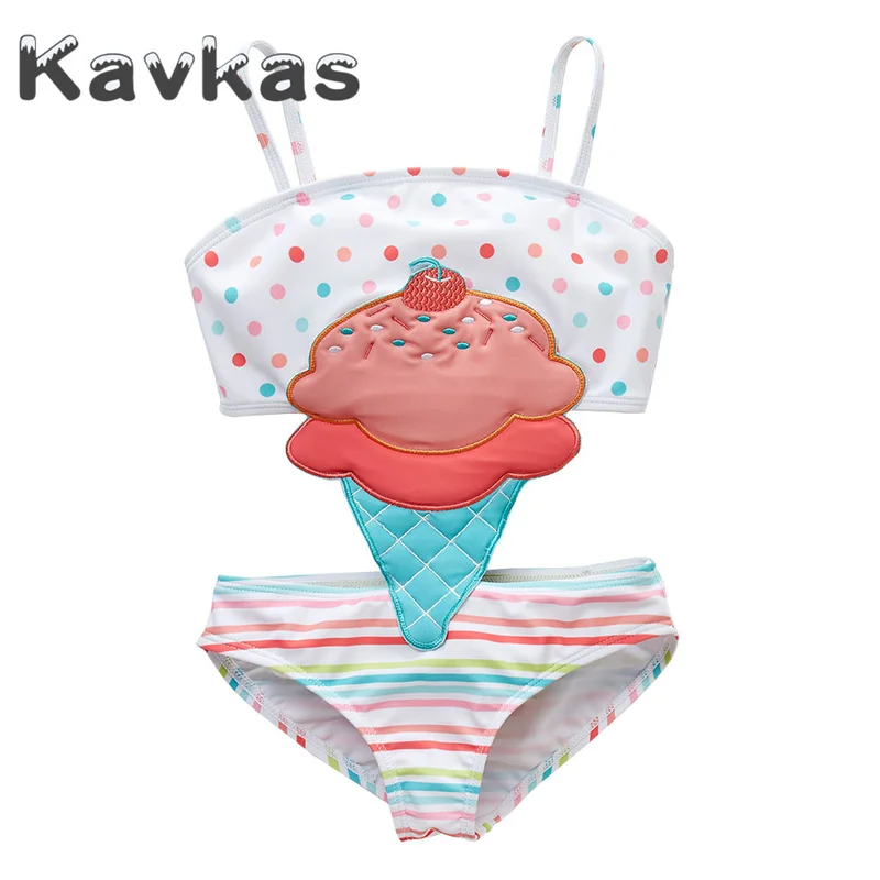 

Kavkas 2019 Baby Girls Swimsuit One Pieces Ice Cream Pattern Cute Summer Beach Swimwear 1-8T BabyClothing Children's Swimsuit