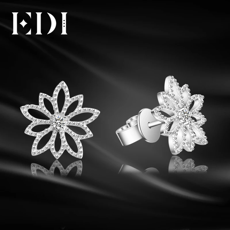 EDI Genuine Natural 0.06cttw Diamond Real 18k White Gold Stud Earrings For Women Wedding Fine Jewelry