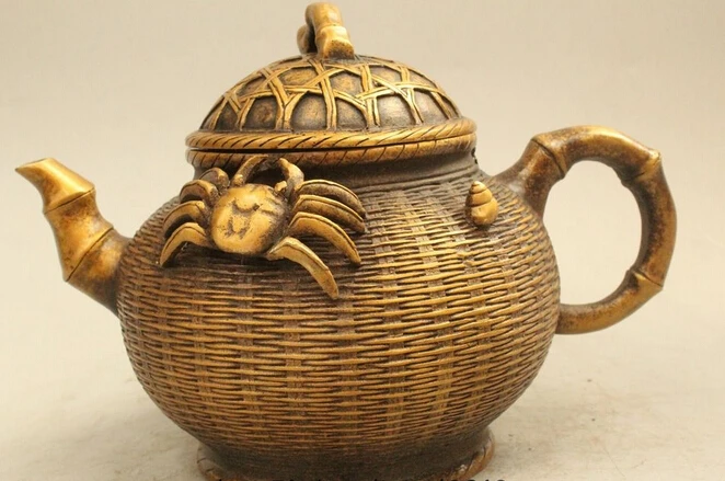 

wholesale factory 6" China Chinese Dynasty Palace Copper crab portable Wine Tea Pot Flagon