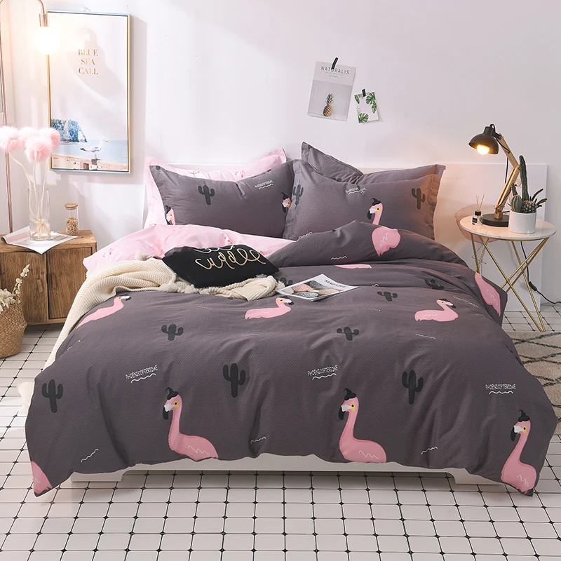 

Home Textile Flamingo Cartoon Lovely Bedding Sets Duvet Cover Pillowcase Sheet Linen Full Queen King Size 3/4Pcs Cotton Soft