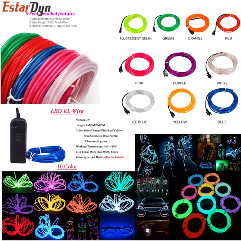 #cheap 1m 2m3m 5M 3V Flexible Neon Light Glow EL Wire Rope tape Cable Strip LED Neon Lights Shoes Clothing Car waterproof led strip New