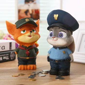 

Judy Hopps Nick Wilde Fox Rabbit Resin Toy Piggy Gift Kids Money Boxes Coin Piggy Bank Money Saving Box Home Decoration Crafts