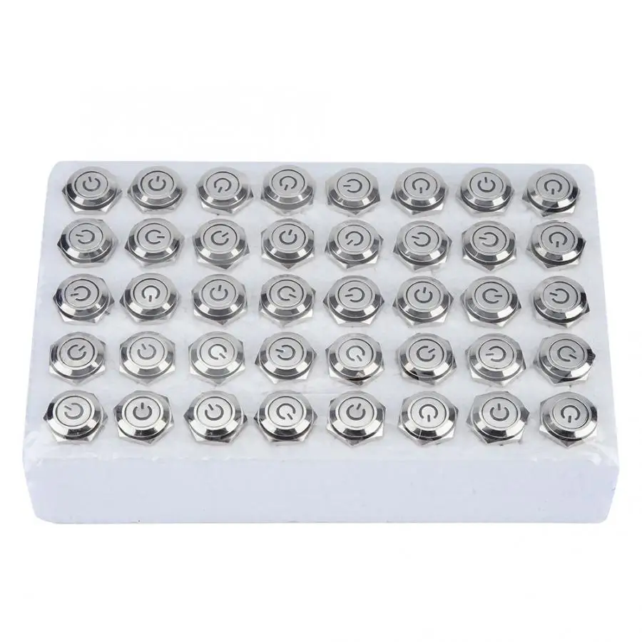 

40pcs 16mm Self-locking Metal Push Button Switch Flat Head 24V LED Light 5-Pin Micro Switch