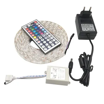 

RGB LED Strip 5050 5M Diode Tape 44Key IR Remote RGB Flexible Controller 12V LED Adapter Waterproof