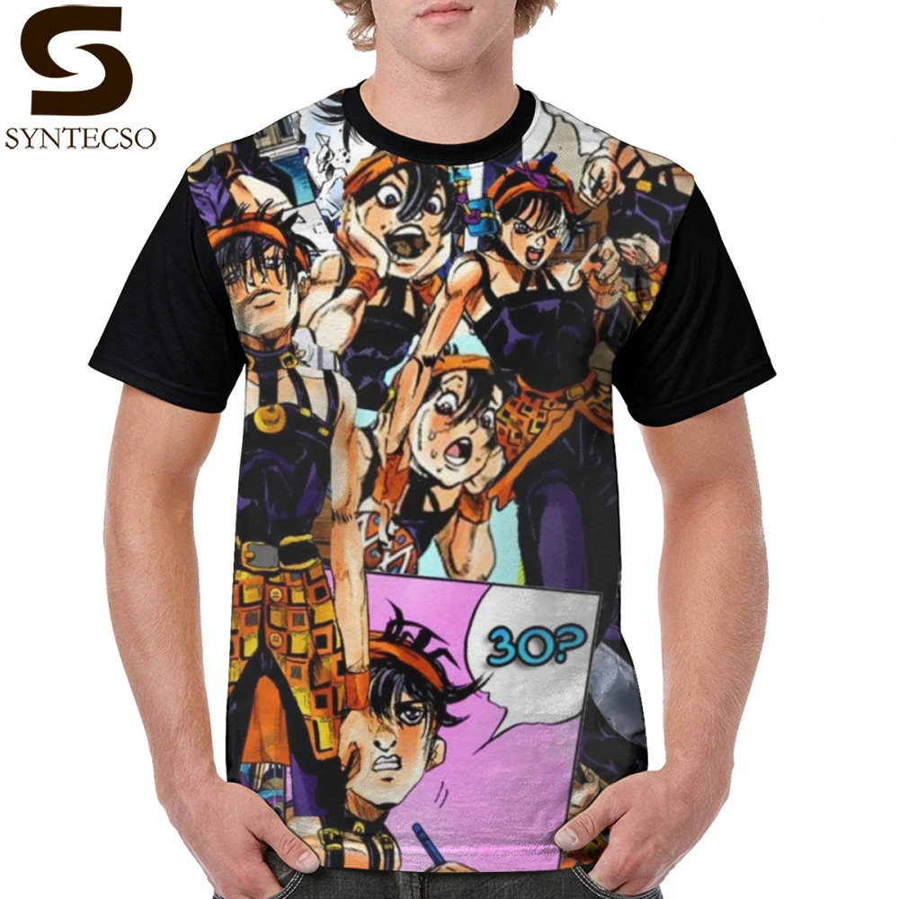 Jojo футболка Narancia Коллаж мужские футболки с рисунком Футболка забавная коротким