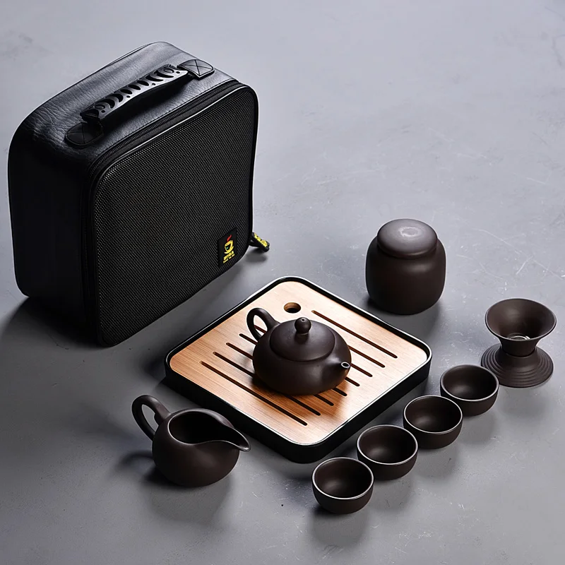 10 шт. чайный набор кунг-фу, красивый и простой чайник, китайский дорожный керамический портативный чайный сервиз, керамический поднос кофейная чашка gaiwan - Цвет: see chart
