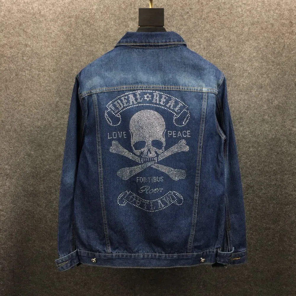 

Men's Hip Hop Denim Jacket skull Jean Jacket Spring Autumn Streetwear Coat for Couples Fashion skull