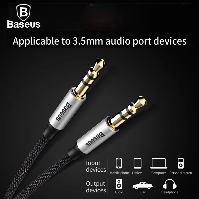 Baseus 0.5m 1m 1.5m M30 Aux Cable Jack 3.5mm Male to Male Audio Cable Adapter for Car Headphone Speaker Computer Laptop Aux Cord