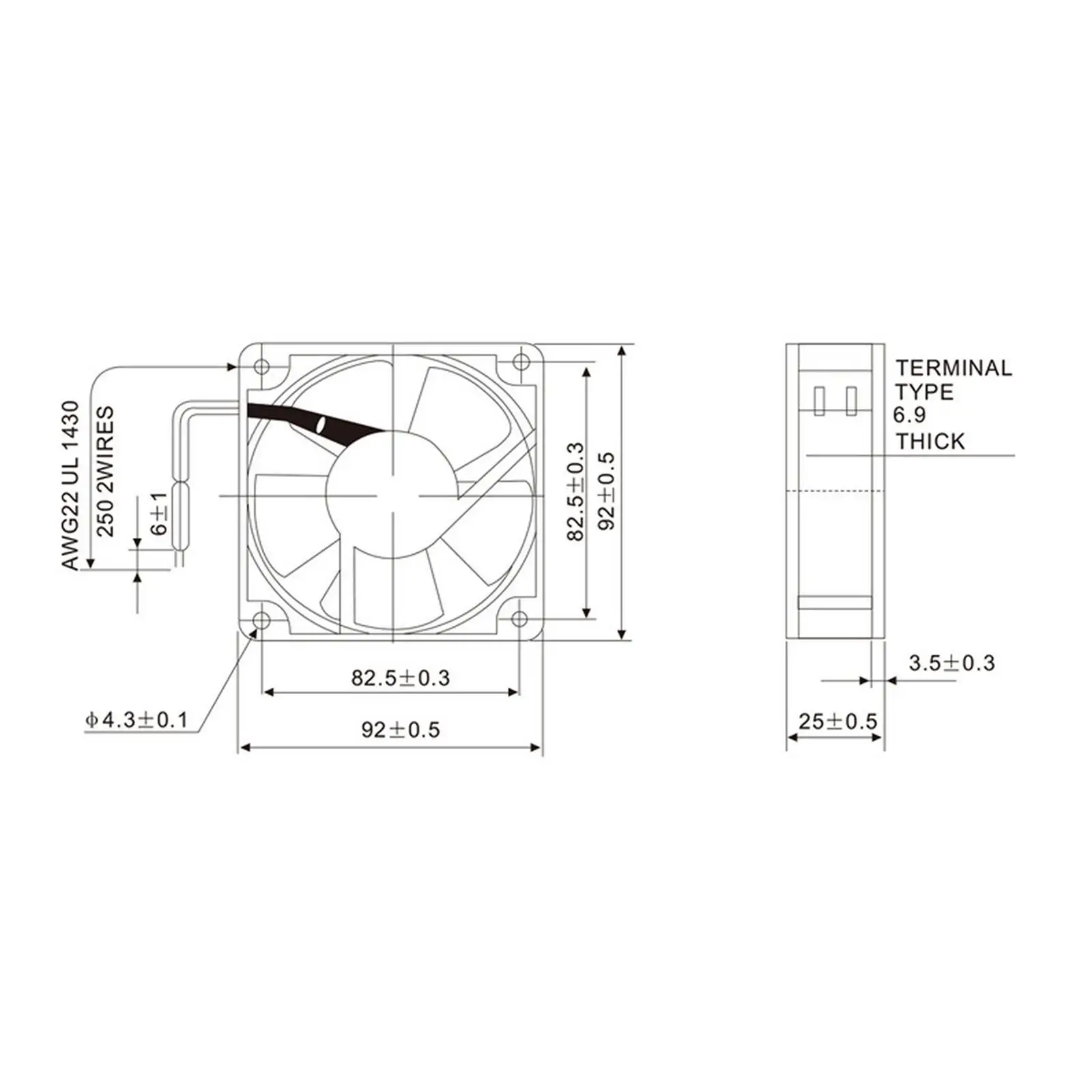 220V AC 92x92x25mm Axial Radiator Fan 25CFM 2300RPM Ball Bearing High Speed