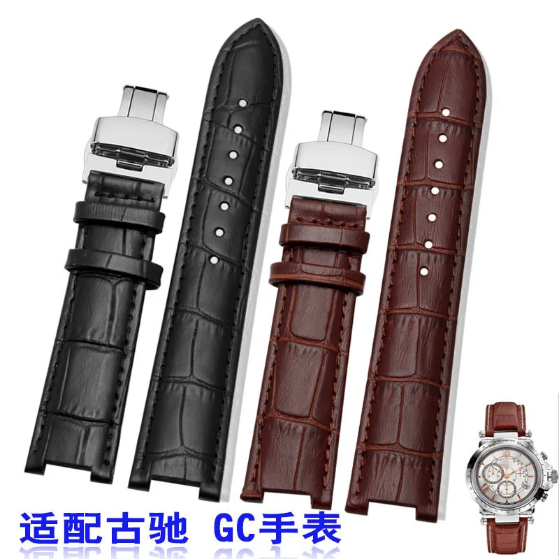 Prix Véritable Veau En Cuir Bracelet 16mm x 9mm 20mm x 11mm pour GC Pacha Hommes Femmes Bande de Montre de Fermoir Papillon Dragonne Noir brun