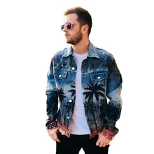 Otoño de los hombres nuevos de ropa, chaqueta de vaquero abrigo lavado agujero prendas de vestir deshilachadas Vintage de palma de coco estampado chaquetas de Hip hop