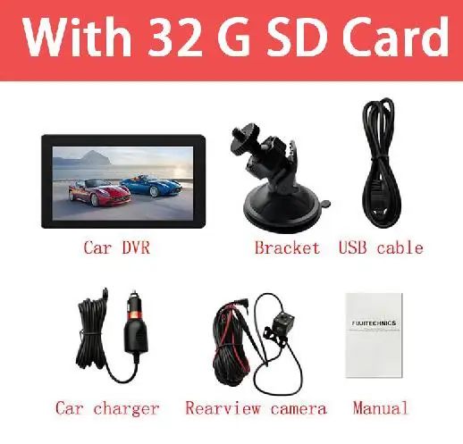 with 32g sd card QUIDUX Автомобильный видеорегистратор камера 7 дюймов Встроенный радар детектор двойной объектив gps навигация Android карта Автомобильная видеорекордер черный ящик - Название цвета: with 32g sd card