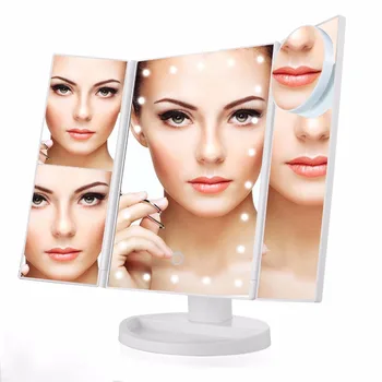 

10X Magnifier LED Touch Screen Travel Vanity Mirror 3 Folding Table 21 LED Lights Professional Cosmetic Makeup Mirror