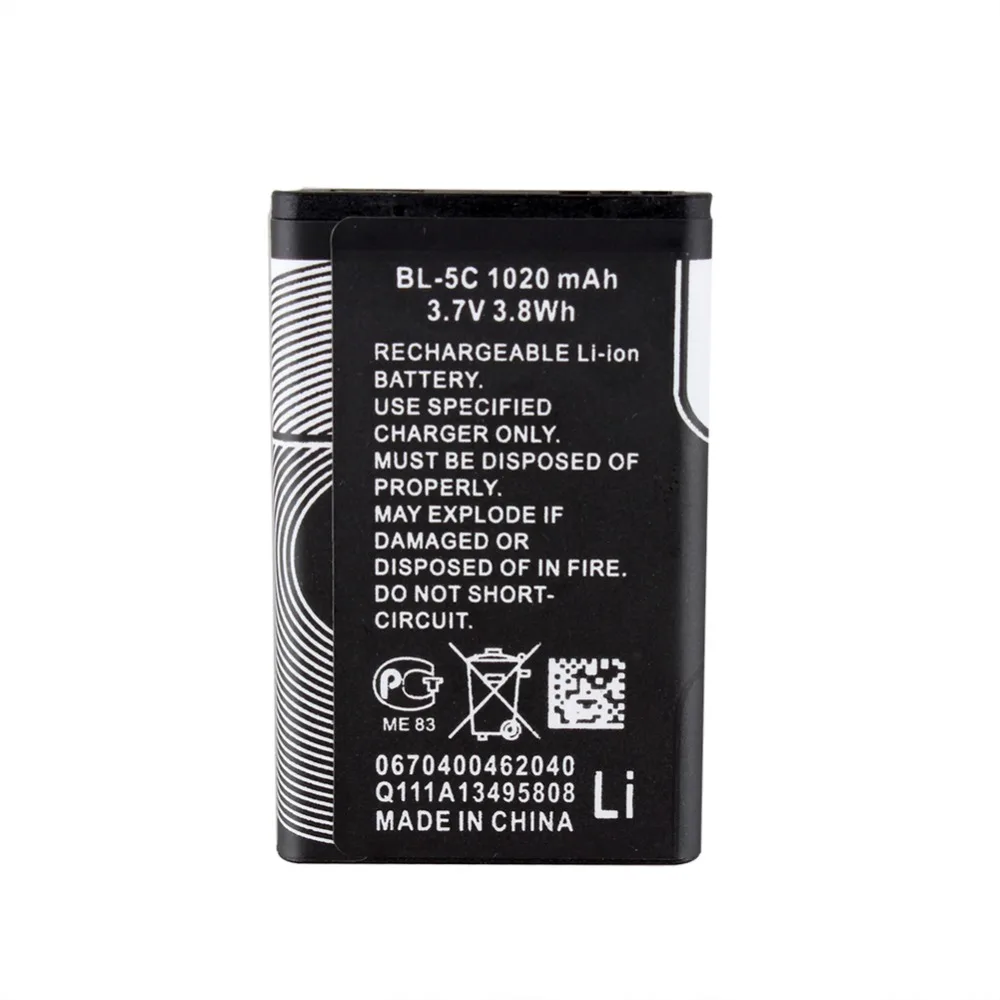 1020 мА/ч, BL-5C Li-Ion Батарея для Nokia 1100 1110 1108 1101 1112 1208 1200 E60 N70 N91 6600 6680 BL 5C батареи+ USB Зарядное устройство