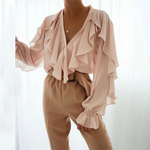 US $8.99 Women Ladies Chiffon Ruffle Bell Sleeve Loose Shirt Top Summer Blouse Tops UK