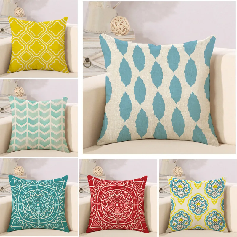 Colorful Geometry pattern Cushion cover Geometric Printed pillowcases Linen cotton Pillow covers Sofa 45x45cm cushion cover