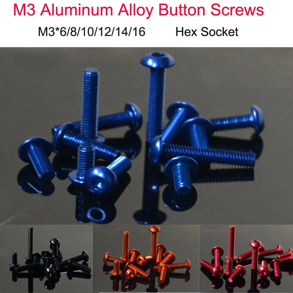

10PCS M3 Screw Aluminum Alloy Button Screw Aluminum Hex Socket Half Round head Screws Bolts Anodized