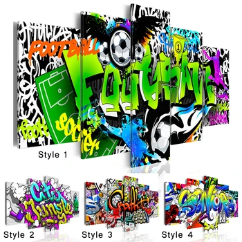 

2019 Fashion Wall Art Canvas Painting 5 Pieces Creative Abstract Colorful Graffiti Football Modern Home Decoration No Frame