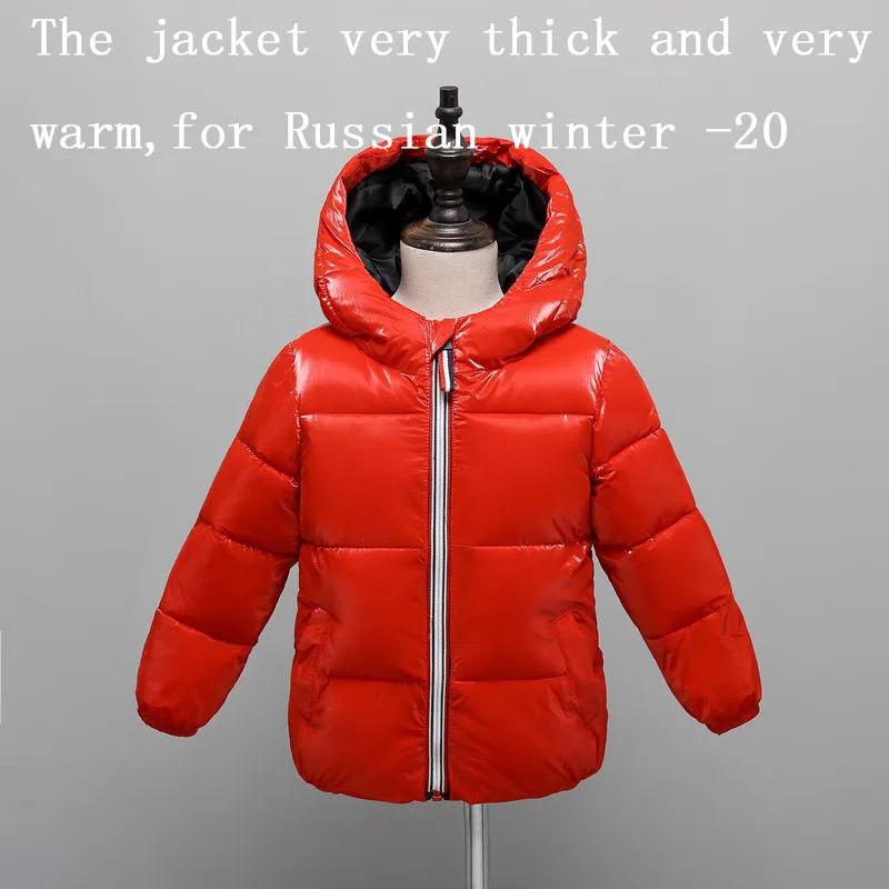 Детская зимняя куртка высокого качества теплое пальто для девочек пуховая куртка для мальчиков золотого и серебряного цвета, куртка с капюшоном зимний комбинезон, детская одежда