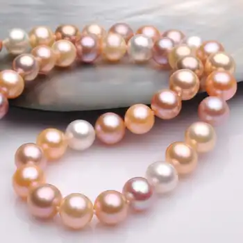 YS 8-9mm Mix Color Round Freshwater Pearl Chain Necklace Female Fine Jewelry