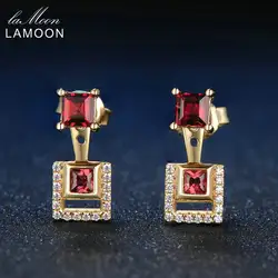 LAMOON Многофункциональный 3 мм 1ct 100% натуральный красный гранат S925 Стерлингов Серебряные Серьги Fine Jewelry для Для женщин LMEI014