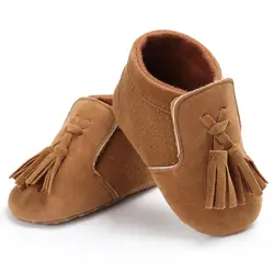 Весна Осень Младенческая Девочка Мальчик замша PU кисточка мягкая подошва для малышей противоскользящие обувь для малышей 0-18 м