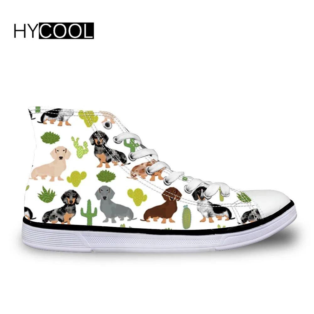 

HYCOOL 2018 New Kids Sneakers Children Sports Shoes For Daily Walking Teens High-Top Canvas Shoe Dachshund Dog Printed Sneakers