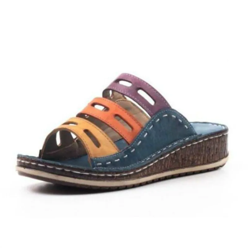 

Chic Summer Women Lady Fashion Three-color stitching color Casual Low Wedge Heel Beach Open Peep Toe Sandals Slippers Shoes