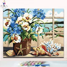 Краска по номерам цветы морские раковины картины Раскраска по номерам с красками цвета на холсте ручной работы для украшения hoom