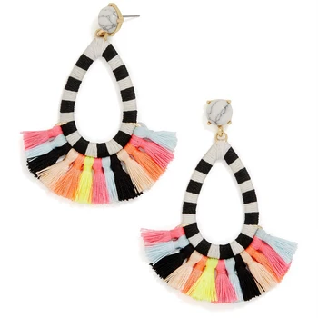 

YJX Sandbar Drops Earrings Colorful Fringe Fan Statement Tassel Warmth and Whimsy Chunky Tassels Skirt Shape Ethnic Jewelry