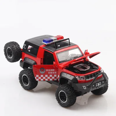 Классная модель из сплава бездорожья 1:32 bj40, детский звук и свет оттяните назад 5 открытой двери специальная полицейская модель игрушечной машины - Цвет: Special police-red