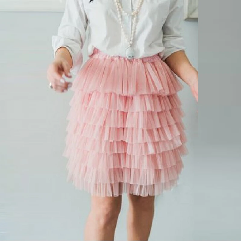 

Pink Ruffles Tiered Skirt A Line Knee Length Tulle Skirt Dreamlike Romantic Women Skirts Handmade Personalized Skirt 2016
